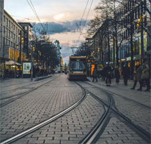 A switch in the tracks of a city tramway