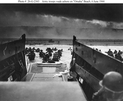 U.S. Army troops wade ashore during the Normandy landings